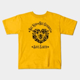 Floral Heart with Bee and quote ispirational, Save Earth, monocolor, motivational, save the bee Kids T-Shirt